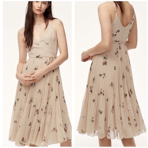 Aritzia Wilfred Beaune Floral Pleated Wrap Dress Size Small Women’s Thin Stripes - Picture 1 of 12